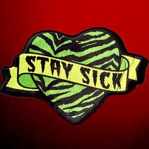 Sourpuss Stay Sick Bannered Bath Mat Feat Green & Black Animal Print Heart